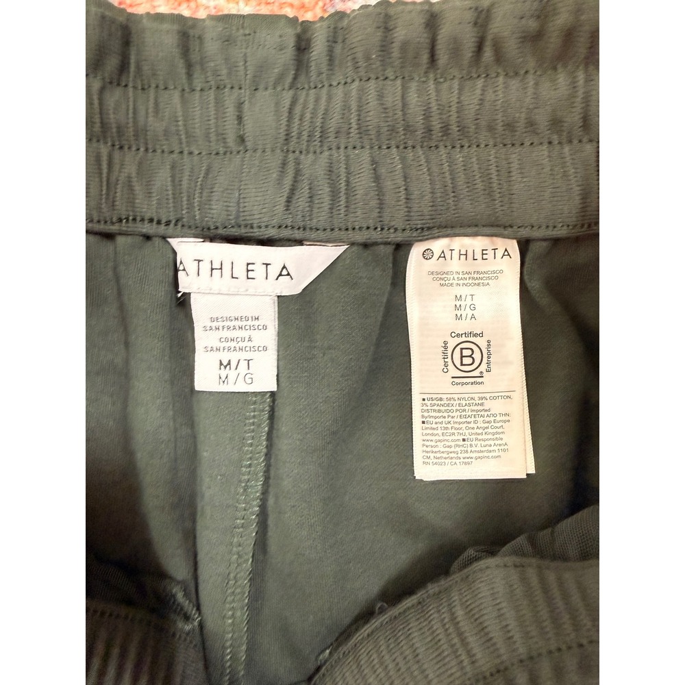 Athleta Tempo Mid Rise Wide Leg Track Pant Elm Green Sporty Side Stripe Med Tall - Picture 4 of 11